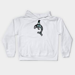 Teal Blue and Black Haida Spirit Killer Whale Kids Hoodie